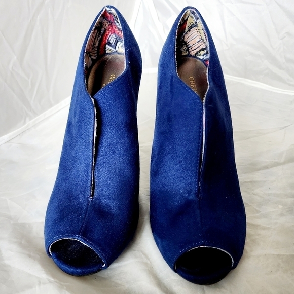 Christian Siriano Blue Suede High Heel Mule Open Toe Slip On Women's 5.5 EUC - Picture 2 of 12